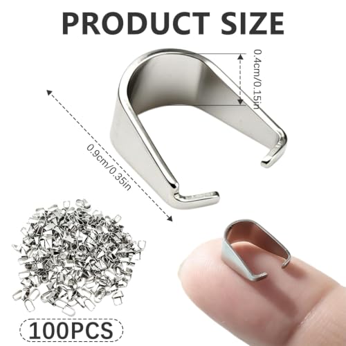 100 Pcs Pinch Clip Bail Clasps, Stainless Steel Snap On Bails | Pendant Clasp Connector, Necklace Charm Clips, 0.35 Inch Pendant Pinch Bail Clip for Jewelry DIY Craft Making(Silver)