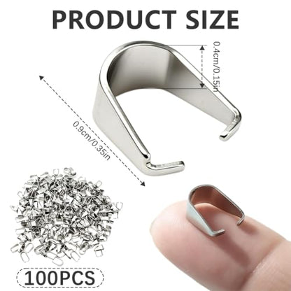 100 Pcs Pinch Clip Bail Clasps, Stainless Steel Snap On Bails | Pendant Clasp Connector, Necklace Charm Clips, 0.35 Inch Pendant Pinch Bail Clip for Jewelry DIY Craft Making(Silver)