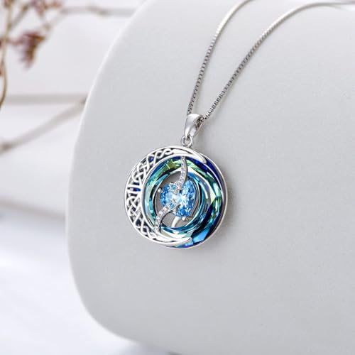 TOUPOP Birthstone Necklace Women Sterling Silver Moon Star Birthday Jewelry | Celtic Moon Pendant with Blue Crystal Anniversary Christmas Jewelry Gifts for Wife Mom Her - color: A-12-Topaz