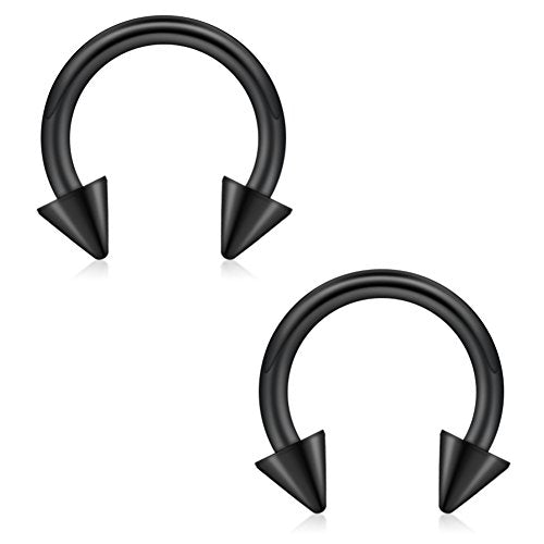 12PCS 12G Surgical Steel Nose PA Septum Horseshoe Hoop Earring Eyebrow Tragus Lip Piercing Ring - style: 10mm w Spikes