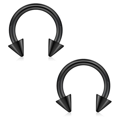 12PCS 12G Surgical Steel Nose PA Septum Horseshoe Hoop Earring Eyebrow Tragus Lip Piercing Ring - style: 10mm w Spikes