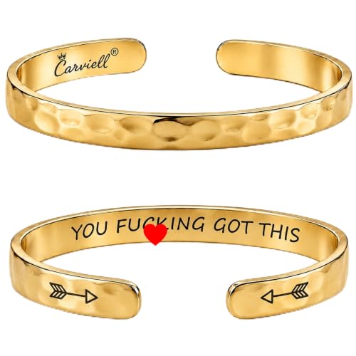 Bracelet - Gifts for Women – Inspirational, Friendships, Love, Mom, Daughters, Sisters, Christian, Graduations, Memorials & Wedding Gifts – 100+ Phrases – Stainless Steel, Gift Ready - color: BADASS Gift - You F***king Got This