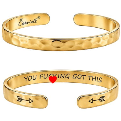 Bracelet - Gifts for Women – Inspirational, Friendships, Love, Mom, Daughters, Sisters, Christian, Graduations, Memorials & Wedding Gifts – 100+ Phrases – Stainless Steel, Gift Ready - color: BADASS Gift - You F***king Got This