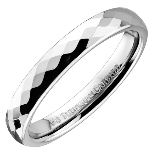 Tungsten Carbide Faceted Honeycomb Wedding Band Plated in Gold, Rose Gold or Black Ring - color: Polished-3mm