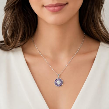 Sunflower Fidget Necklace for Women Gold Moon Necklace Rotating Heart Necklaces Spinning Crystal Flower Anxiety Necklaces Crescent Moons Jewelry Accessories - color: Silver Purple