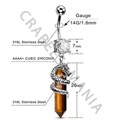 Halloween Belly Button Ring 14G Dragon Dangle Belly Ring Burn Silver Navel Piercing Jewelry Purple Belly Button Piercing - color: Tiger-Eye