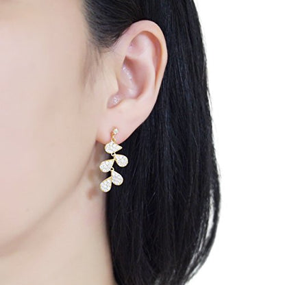 Drop Cubic Zirconia Invisible Clip On Earrings for Women Not Pierced Gold Teardrop Sqaure CZ Crystal Dangle Gold Silver Comfortable Clip On Earrings Bridal Wedding Prom - color: Leaf Gold