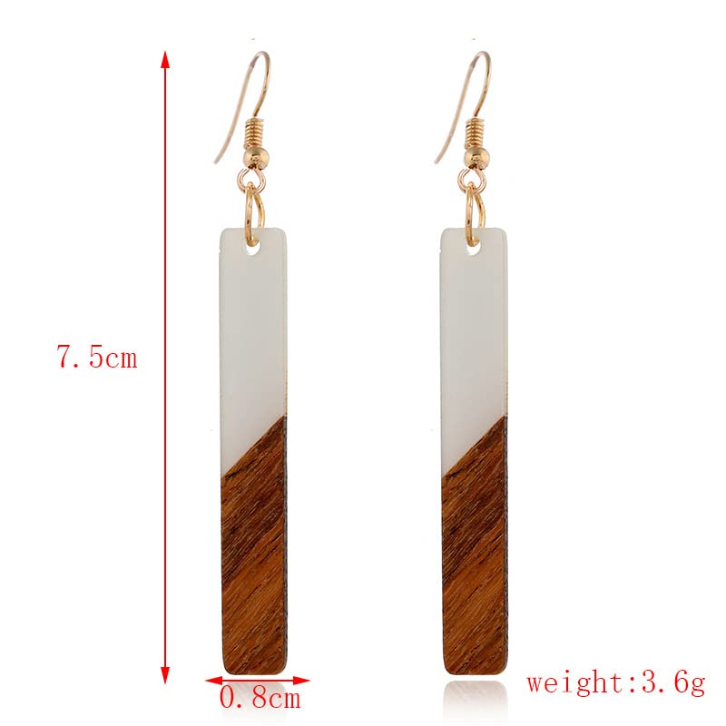 Boho Dangling Statement Earrings Simple Chic Wooden Earrings, Resin Geometric Bar Pendant Wood Earrings - color: black