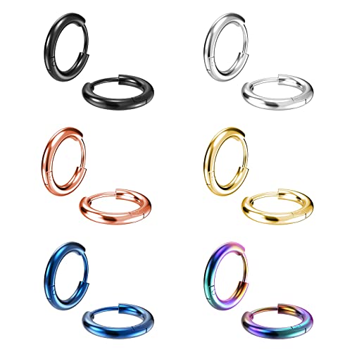 316L Surgical Stainless Steel Small Hoop Earrings 8mm 10mm 12mm 14mm Hypoallergenic Huggie Hoop Earrings Helix Lobes Hinged Sleeper Earrings Cartilage Piercings - color: B: Diameter 10mm (6 Color),6 Pairs