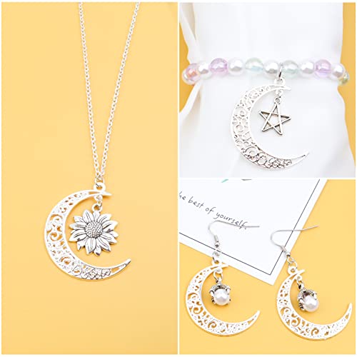 40pcs Bright Silver Hollow Moon Charms Filigree Luna Crescent Charms Celestial Moon Pendants for DIY Earrings Necklace Jewelry Making Findings - color: Kc Silver