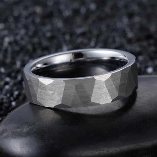 2/4/6/8mm Black/silver/gold Tungsten Rings for Men Womens Couple Fashion Jewelry Promise Engagement Wedding Band Hammered Inner ring inlaid with olive wood Carbide Polished Edge Comfort Fit - color: 6MM silver