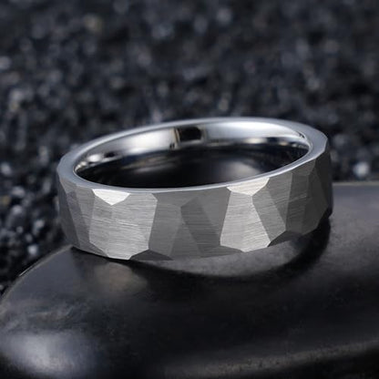 2/4/6/8mm Black/silver/gold Tungsten Rings for Men Womens Couple Fashion Jewelry Promise Engagement Wedding Band Hammered Inner ring inlaid with olive wood Carbide Polished Edge Comfort Fit - color: 6MM silver