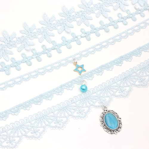 Pink Lace Choker Necklace Set, 10 Pieces - color: Blue