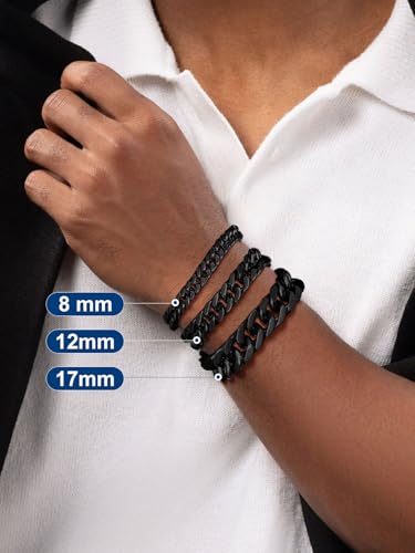 ChainsPro Miami Cuban Link Chain Bracelet for Men, 6/8/12/17mm, 7.5/8.3/9inch, 316L Stainless Steel/18K Gold Plated/Black No Tarnish Bracelets for Fathers' Day Husband, Send Gift Box - color: Black Plated