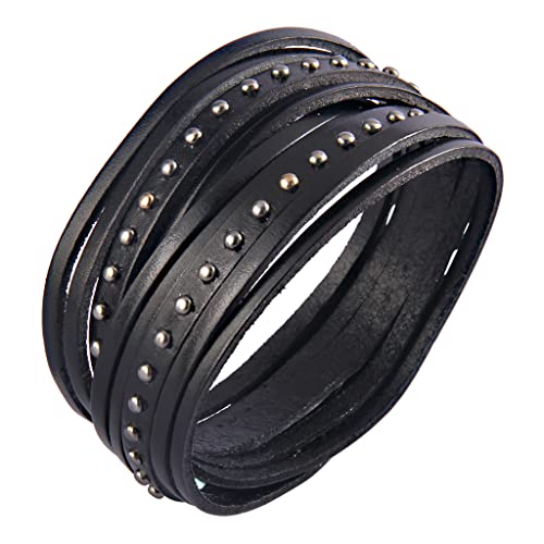 GelConnie Leather Cuff Bracelet for Men Women Wide Leather Wristband Thick Viking Mens Leather Bracelets Gothic Wrist Band Vintage Rock Wristband - style: Black Leahter Bracelets