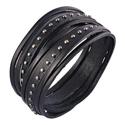 GelConnie Leather Cuff Bracelet for Men Women Wide Leather Wristband Thick Viking Mens Leather Bracelets Gothic Wrist Band Vintage Rock Wristband - style: Black Leahter Bracelets
