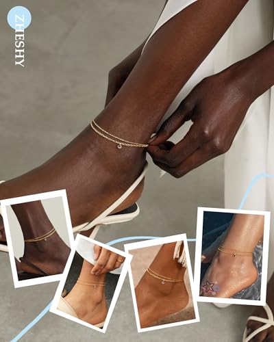 ZHESHY Ankle Bracelets for Women Gold Layered Anklets with Birthstone | 14K Gold Plated Dainty Waterproof Non Tarnish Chain Anklet Bracelets Summer Beach Jewelry Birthday Gifts - color: 06.Light Purple June