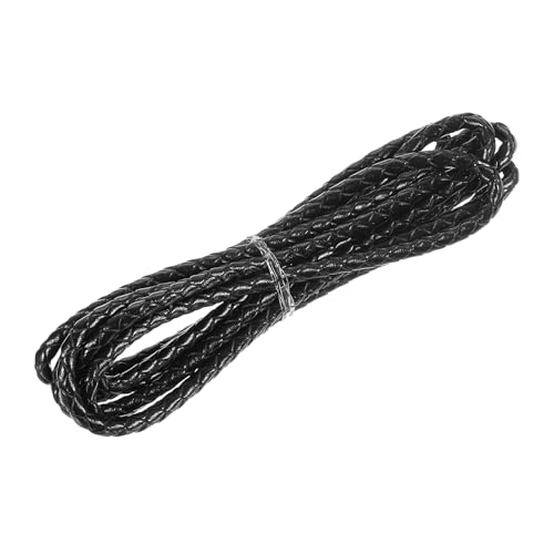 MECCANIXITY Braided Leather Cord, Round Leather Bolo Tie String Rope for Crafts, Jewelry Making, Necklace, Bracelets, 4mm x 2m, Black - color: Black, size: 4mm x 2m