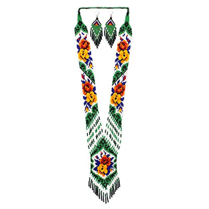 Long Beaded Necklace – Boho Native Handmade Seed Bead Tassel Necklace, Bohemian Large Statement Beaded Necklace for Women and s - color: Pattern 10