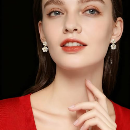 Gemsme Bridal Wedding Earrings for Brides Bridesmaides, 925 Sterling Silver Posts hypoallergenic Cubic Zirconia stud,Drop & Dangle Earrings for Women Jewelry Gifts - color: Gold - Flower Drop Earrings
