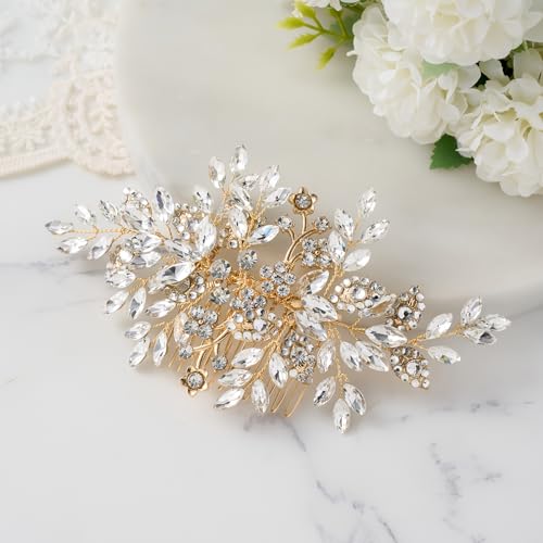 SWEETV Rhinestone Wedding Hair Comb Crystal Hair Pieces Bridal Side Combs Elegant Bride Hair Accessories Wedding Hair Clip for Women Girls Bridesmaid | Rhinestone Hair Pieces Crystal Bridal Side Combs Elegant Wedding Hair Clip Wedding Hair Pieces for Wome