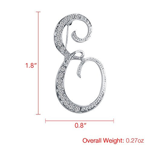 A-Z 26 Letters Pins Brooches Silver Plated Metal Broaches Pins-Clear Crystal Initial Breastpin - color: 1pcs-E