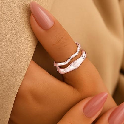Gold Rings for Women Men Non Tarnish, Waterproof Chunky 14K Gold Plated Dainty Stackable Rings Trendy Statement Pinky Thumb Rings Engagement Eternity Wedding Band Ring Stacking Gold Jewelry Size 3 4 5 6 7 8 9 10 11 - color: Rose Gold, size: 11