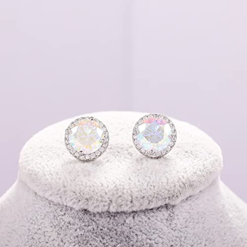 YOQUCOL Bright 8MM,10MM Cubic Zirconia Crystal Stud Earrings Round Pierced Earrings For Women - color: 10MM-AB-Color