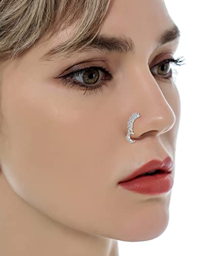 10Pcs Dangle Nose Rings Hoop Butterfly Heart Moon Flower Star CZ Cartilage Earring Dangling Nose Body Piercing Jewelry 20G Silver Rose Gold Black Tone - color: A:Silver Tone