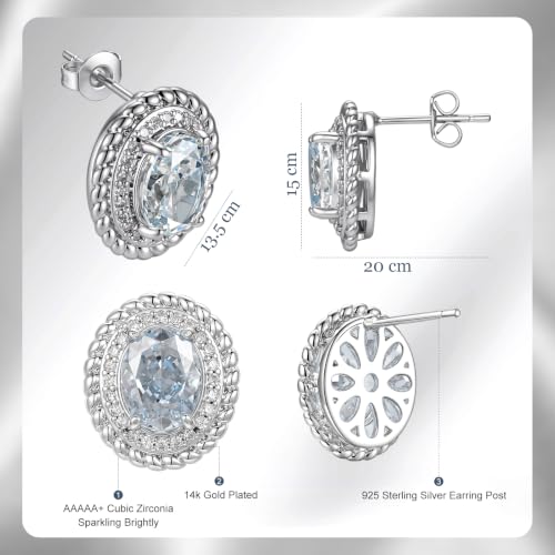 Hypoallergenic 14K Gold-Plated Cubic Zirconia Stud Earrings for Women - Comfort Piercing Earrings - color: White