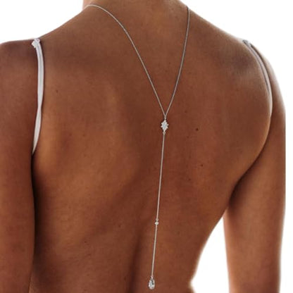Simple Sexy Rhinestone Waterdrop Back Chain Body Jewelry for Women Sexy Backless Rhinestone Necklace Bridal Wedding Backdrop Dress Accessories Jewelry - color: Silver