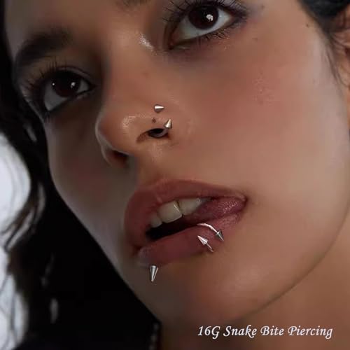 Lip Rings 16G Snake Bite Piercing Labret Jewelry Monroe Barbell | Spike Nose Stud Spiral Piercing Vampire Fangs Lip Cuff Stainless Steel Vertical Helix Jewelry for Women Men