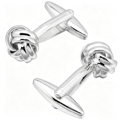 Knot Cufflinks in Gift Box Cuff Links for Men Lady Daily Wear Shirt | Men's Women Cufflink Set Jewelry for Wedding Party Prom Office Formal or Casual Business Tuxedo Dress, Easy to Put on - style: Silver Tone Knot