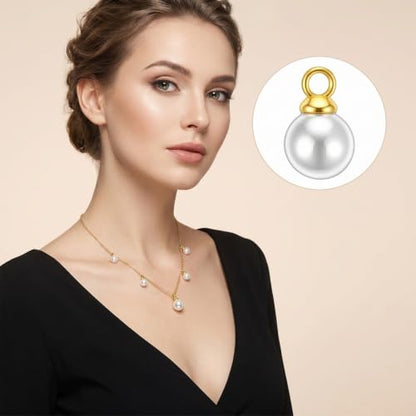 Amabro 100PCS 6mm Faux Pearl Charms for Jewelry Making, Imitation Pearl Pendant Beads with Jump Rings for DIY Bracelets Necklace Earrings Keychain Wedding Crafts