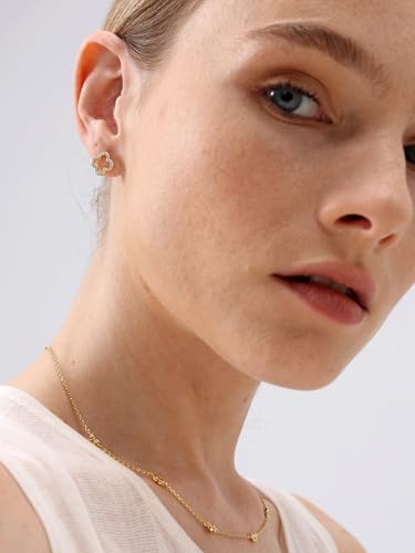 18K Gold Plated Huggie Hoop Earrings for Women, 925 Sterling Silver Post, Hypoallergenic Small Earrings - color: Clover Pavé Studs