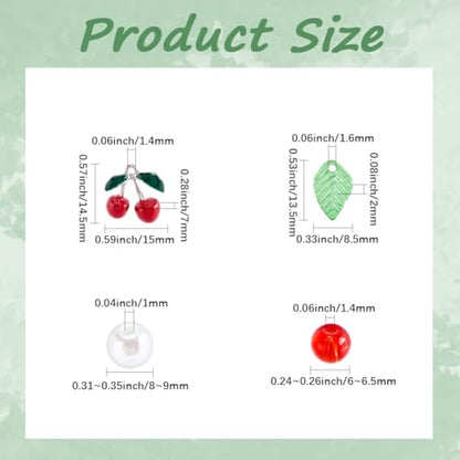 SUNNYCLUE 1 Box DIY 6 Sets Christmas Bracelet Making Kit Cherry Charms Metal Alloy Enamel Green Leaves Red Fruits Food Cherry Dangle Baking Painted Glasses Beads Charm for Jewelry Making Kits Starter - style: Cherry 1