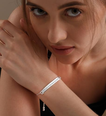 Charmsy 925 Sterling Silver Sliding Bolo Bracelet for Women | Women's Italian Handmade Adjustable Bolo Bead Ball Slider Bracelet - style: Engraved Inspirational Message Bar