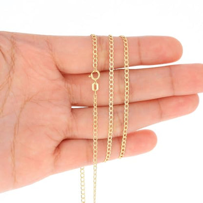 Nuragold 10K Real Yellow Gold Cuban Curb Link Chain Necklace (2mm - 7.5mm) - size: 20", style: 2mm