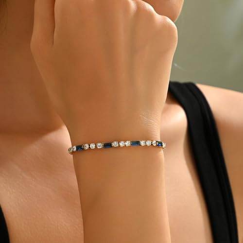 Tennis Bracelet for Women 18K Gold Plated White Red Green Black Blue Pink 3mm Cubic Zirconia Bracelet Dainty Diamond Adjustable Bracelet Trendy Jewelry Gift - color: Blue Tennis-Gold