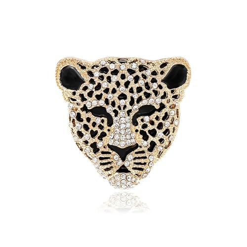 MALOYANVE Rhinestone Leopard Head Brooch Pin Vintage Black Enamel Spotted Animal Cheetah Brooch Crystal Pins for Suit Scarf Bag Hat Decoration Accessory Jewelry for Women - color: Gold