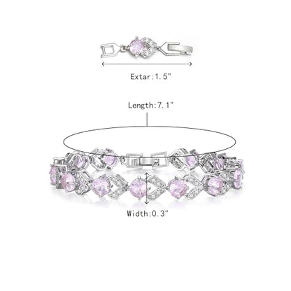 Crysdue Marquise Teardrop Cubic Zirconia Wedding Bridal & Prom Tennis Bracelets for Brides Bridesmaids, Silver/Gold/Rose Gold Plated Bracelet Gifts for Women - style: O_Pink 7.1-8.2 Inch