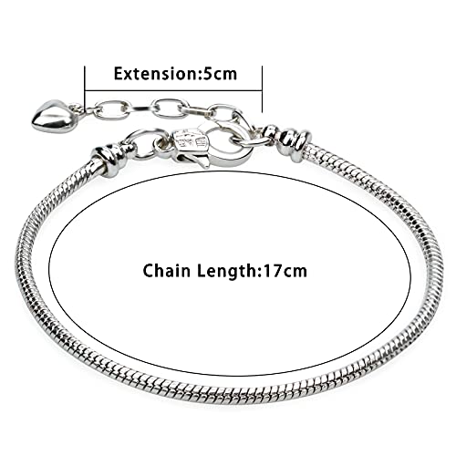 tiggell 5pcs Chain Bracelets Kit Silver Plated Snake Chain with Heart Lobster European Charm Bracelet for Christmas DIY Women Jewelry Findings Bracelet Making - color: silver