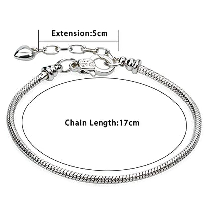 tiggell 5pcs Chain Bracelets Kit Silver Plated Snake Chain with Heart Lobster European Charm Bracelet for Christmas DIY Women Jewelry Findings Bracelet Making - color: silver
