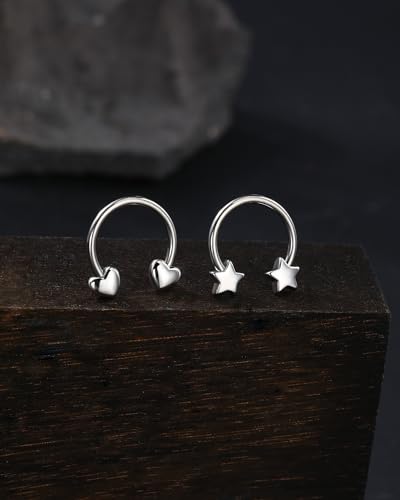 4Pcs Septum Rings 16g Septum Jewelry Star Heart Nose Rings Hoops 316L Surgical Steel Daith Helix Tragus Piercing Jewelry for Women