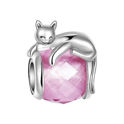 LUXILLA Love You Best Friend Grandma Wife Heart Charm 925 Sterling Silver Charms Fit for Bracelets Necklace Jewelry Gift for Women - color: Cat Charm