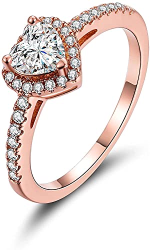 MDFUN Luxurious 18k Gold Plated Cubic Zirconia Wedding Engagement Rings Eternity Bridal Band Halo Rings - color: A-rose gold plated