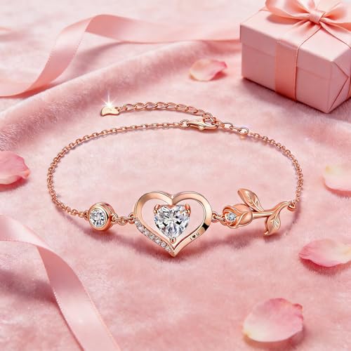 1CT Rose Heart Birthstone Bracelet for Women Love Gift - style: 04-April Moissanite Rose Gold