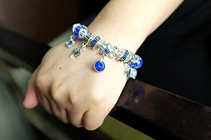 Falari Birthstone Bracelet Multi-Color Charm Beads Silvertone Birthday Gifts for Women - color: 09-September