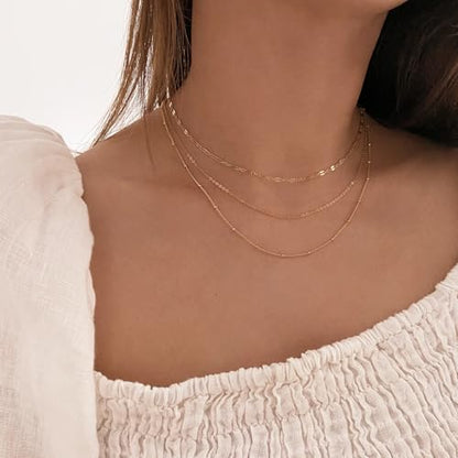CONRAN KREMIX Waterproof Gold Necklace Layered Necklaces for Women Non Tarnish,14k Gold Plated Stainless Steel Dainty Stack Thin Chain Necklace Set for Women Gifts Jewelry - color: Gold-10
