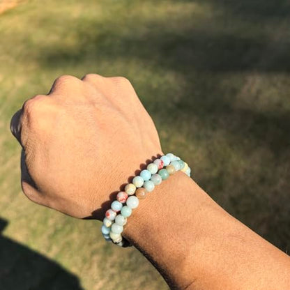 4mm 6mm 8mm Healing Crystal Bracelets for Women Men Natural Stone Beaded Stretch Bracelet Handmade Gemstone Reiki Spiritual Jewelry Gifts - color: Amazonite+Agalmatolite Jasper-Lucky, size: 6mm